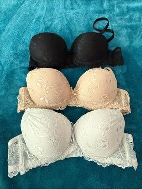 Lace Push-Up Bra Set - Black, Nude, White